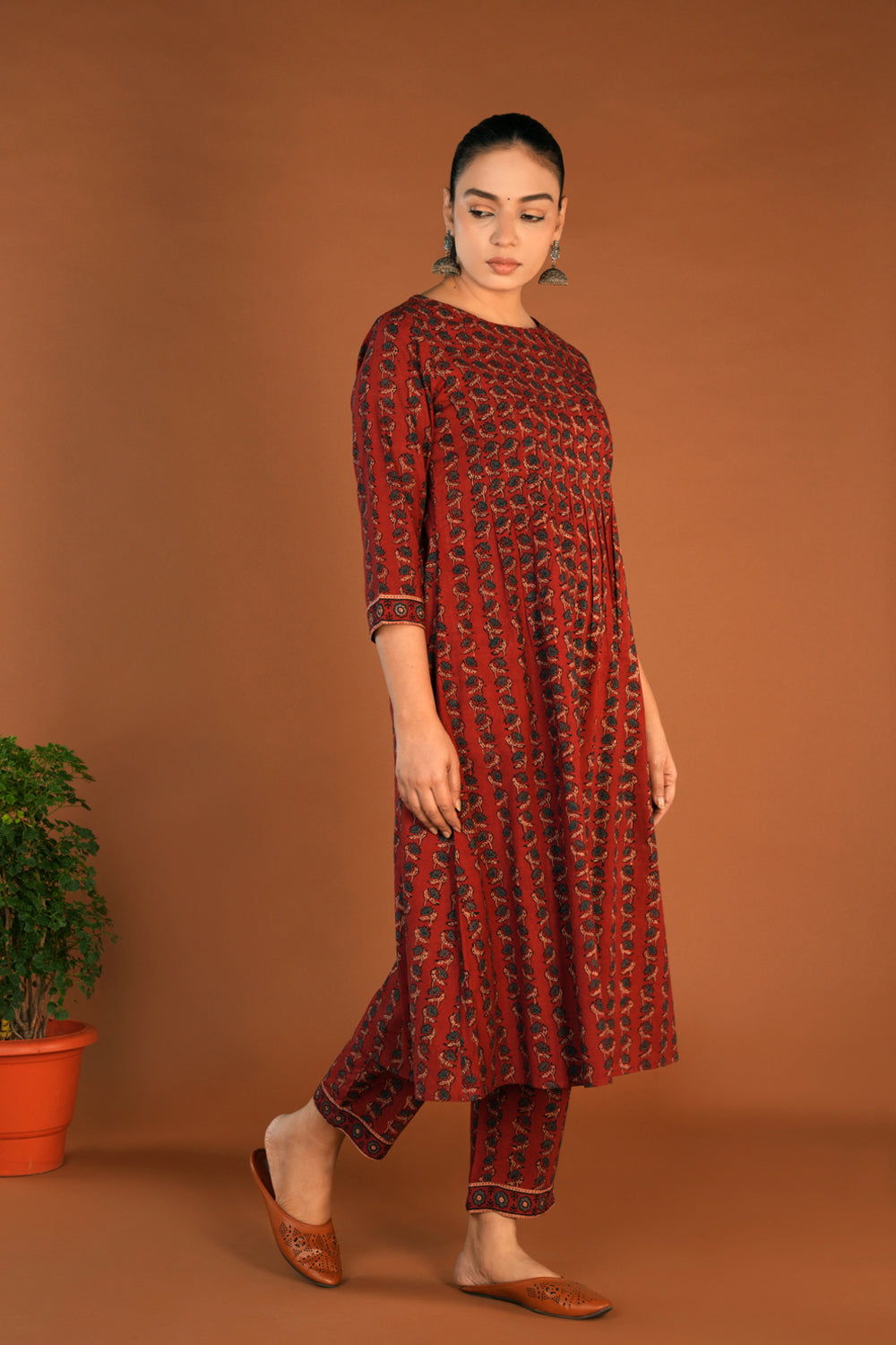 Image of Maroon Ajrak Handblock printed kurti sets.