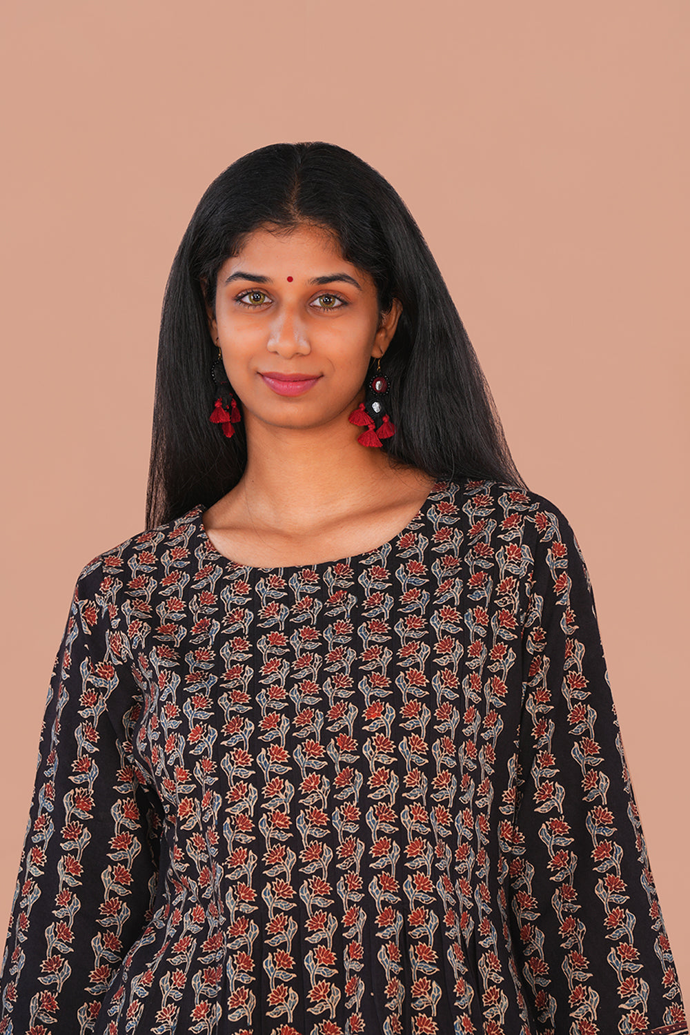 Image of Deep Black floral Ajrak Kurta set