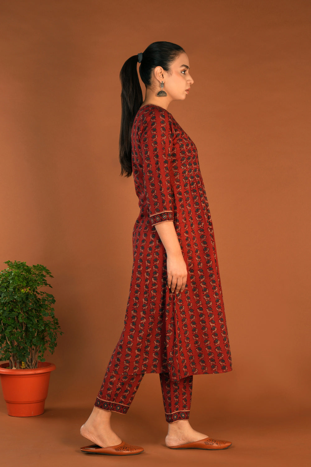 Image of Maroon Ajrak Handblock printed kurti sets.