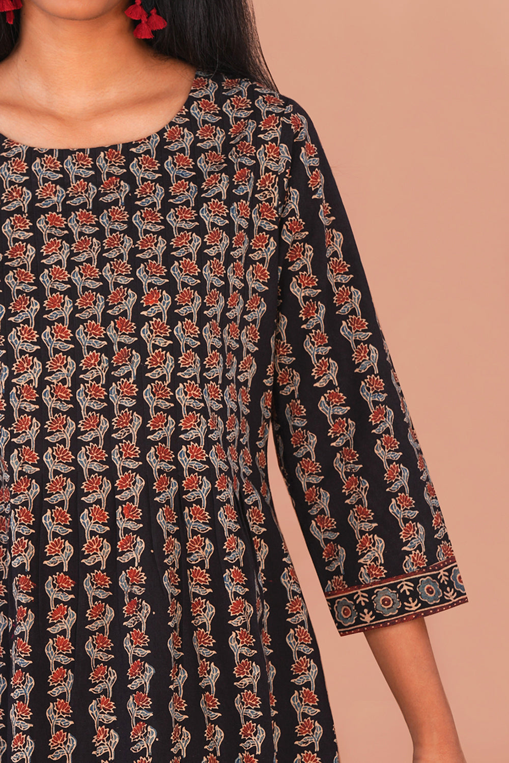 Image of Deep Black floral Ajrak Kurta set