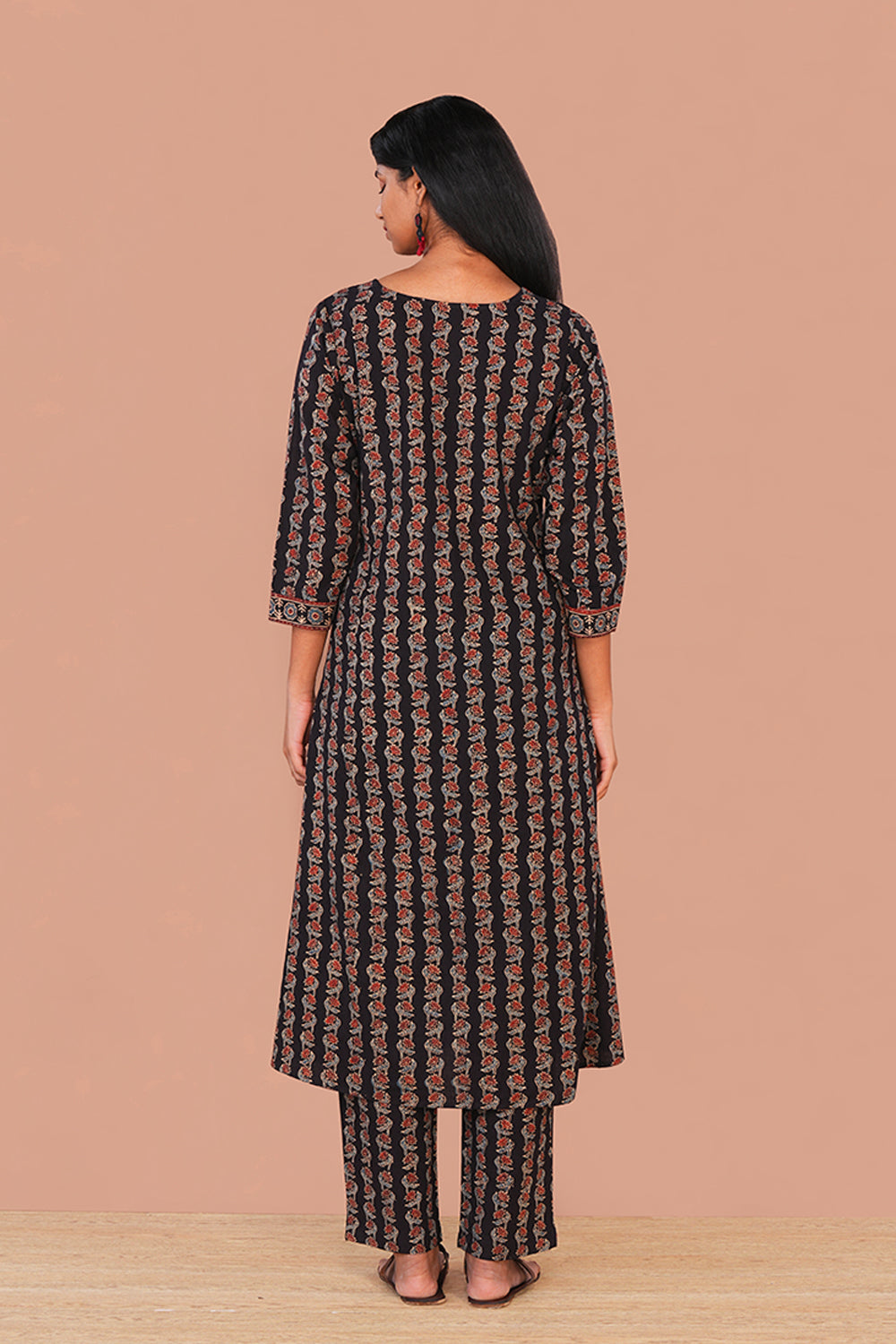 Image of Deep Black floral Ajrak Kurta set