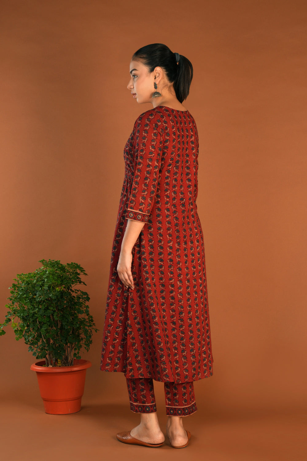 Image of Maroon Ajrak Handblock printed kurti sets.