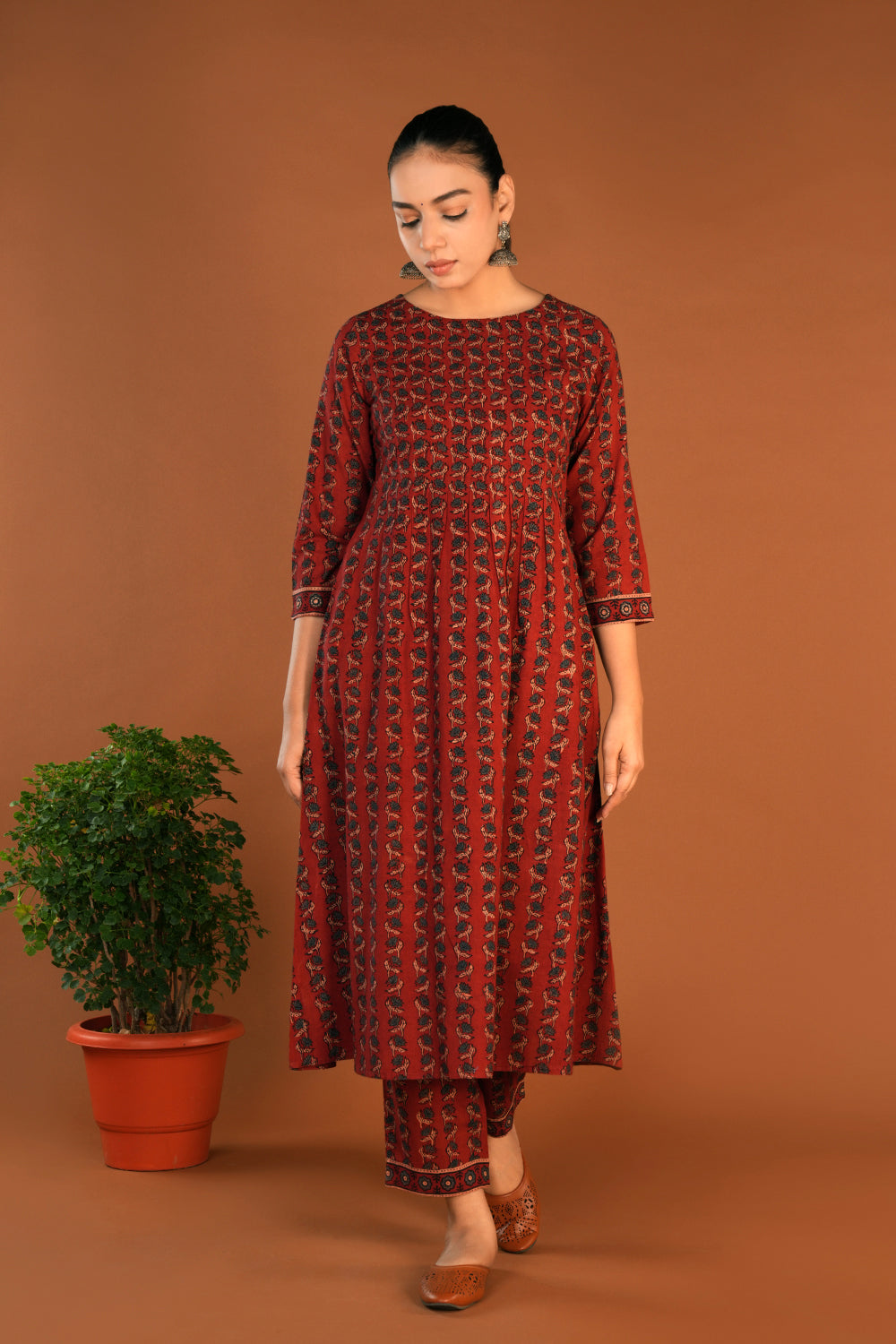 Image of Maroon Ajrak Handblock printed kurti sets.