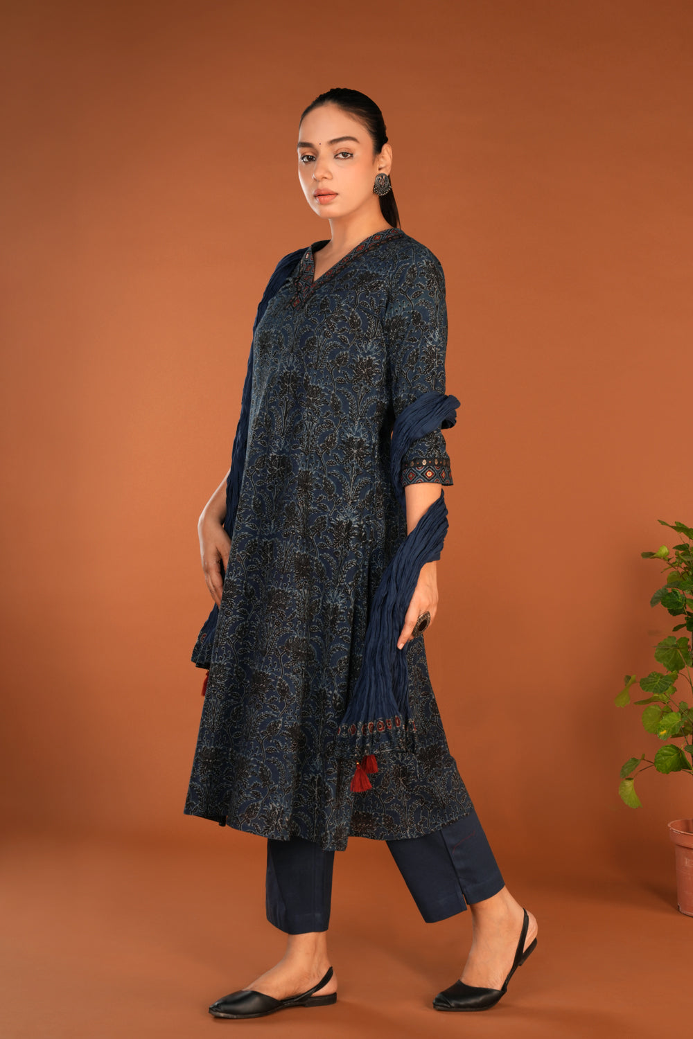 Indigo Blue Ajrak handblock printed Kurta with dupatta set.