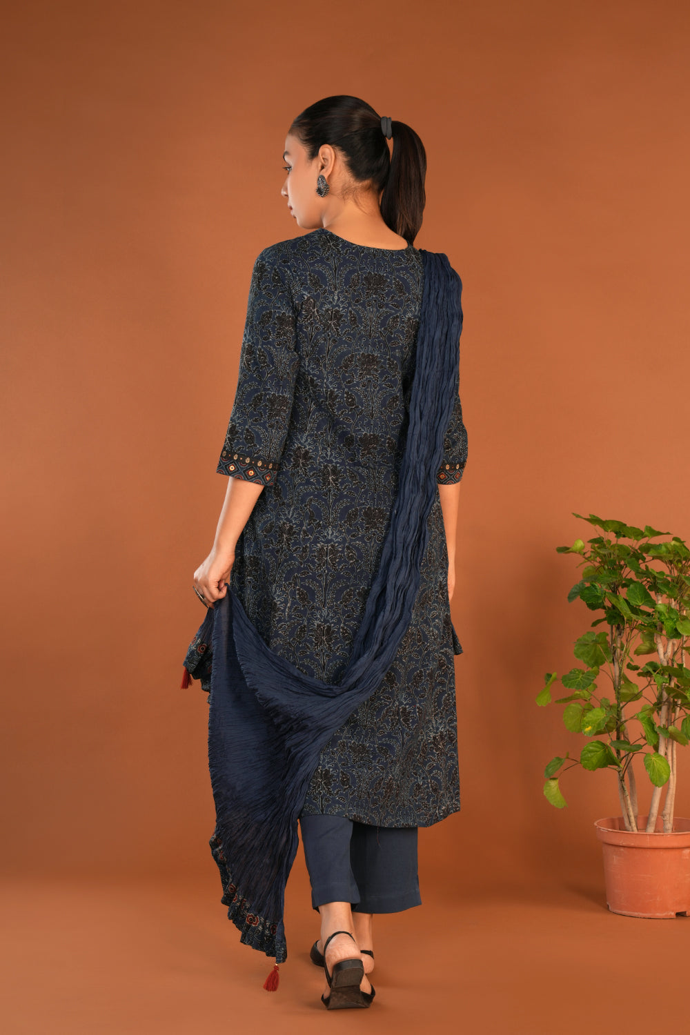 Image of Indigo Blue Ajrakh Kurta and Dupatta set