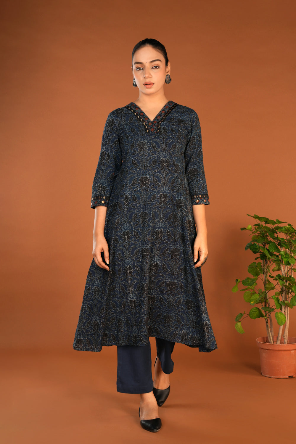 Indigo Blue Ajrak handblock printed Kurta with dupatta set.