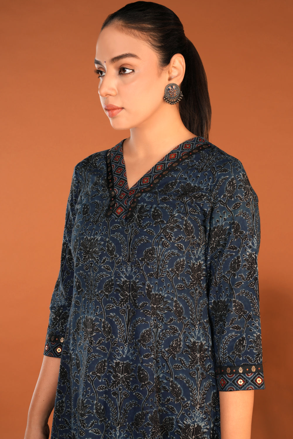 Image of Indigo Blue Ajrakh Kurta and Dupatta set