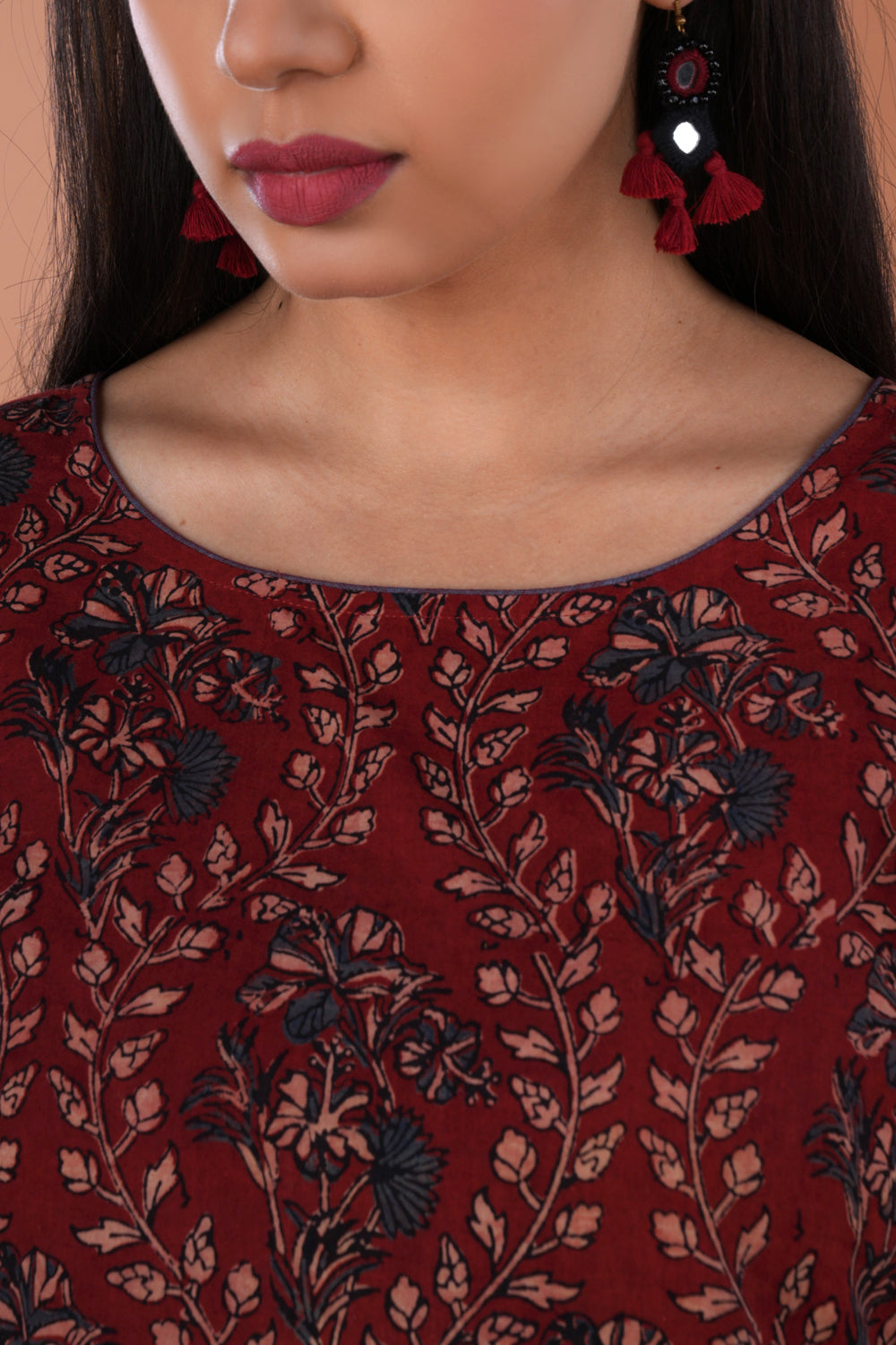 Image of Maroon Ajrak handblock printed Kurta set