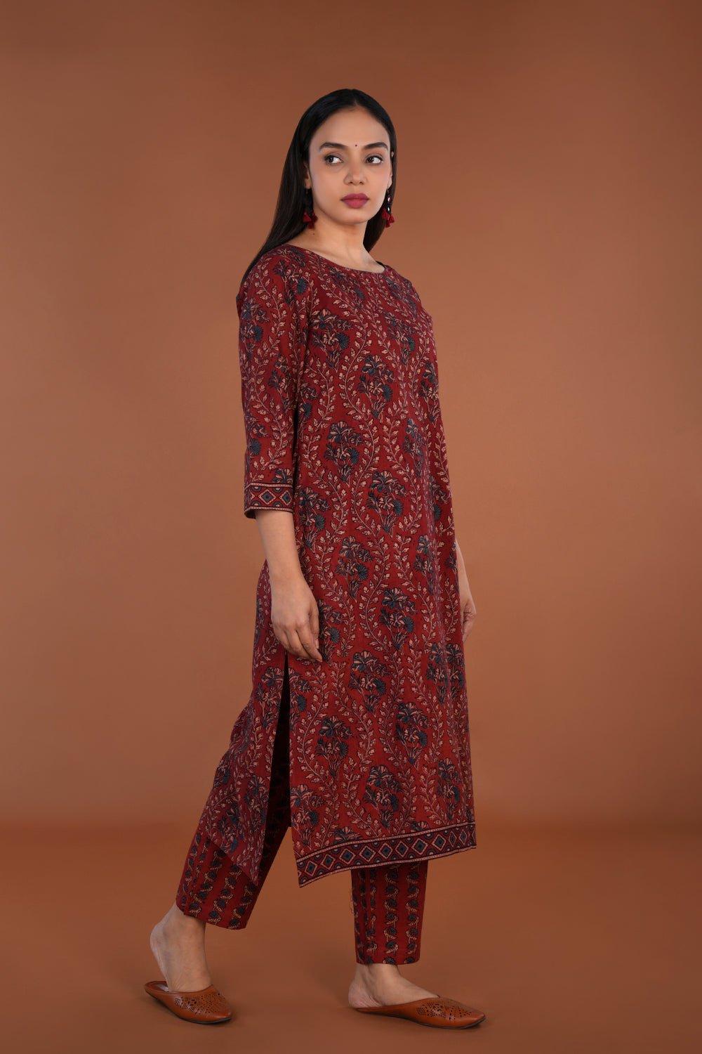 Image of Maroon Ajrak handblock printed Kurta set
