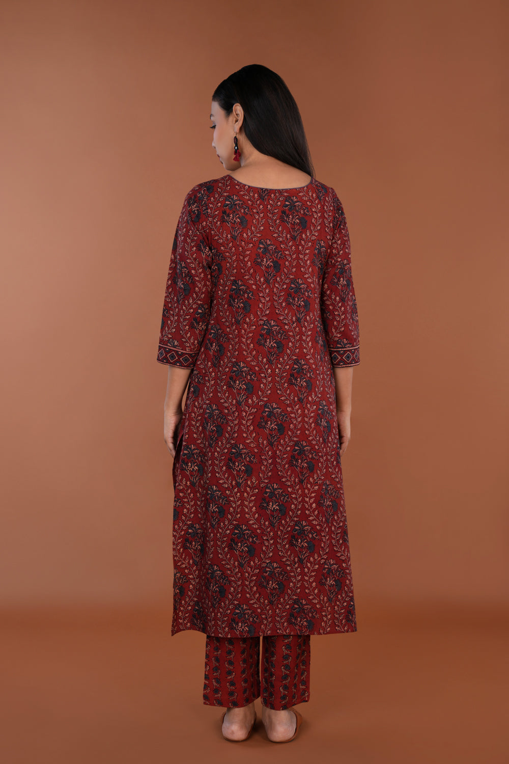 Image of Maroon Ajrak handblock printed Kurta set