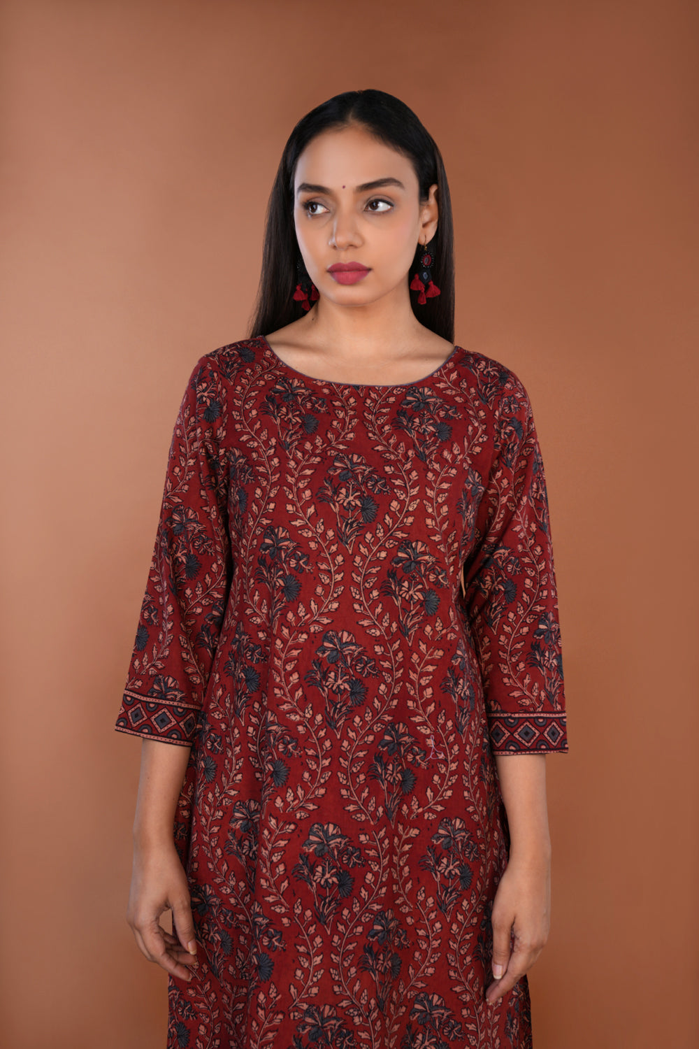 Image of Maroon Ajrak handblock printed Kurta set