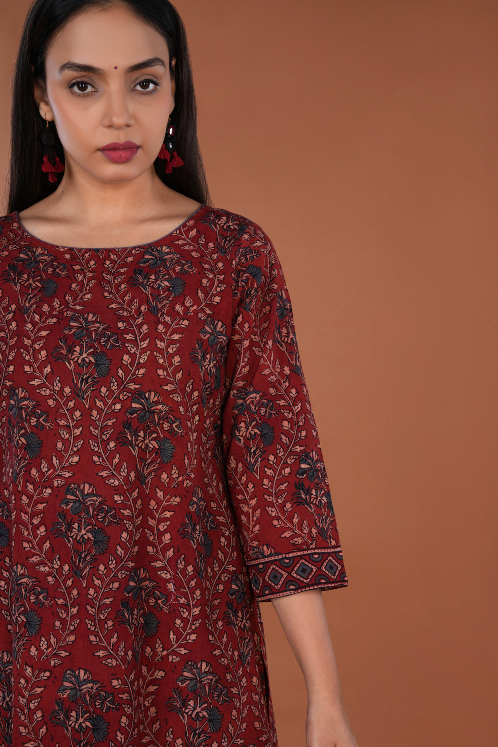 Image of Maroon Ajrak handblock printed Kurta set