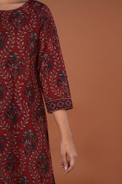 Image of Maroon Ajrak handblock printed Kurta set's.