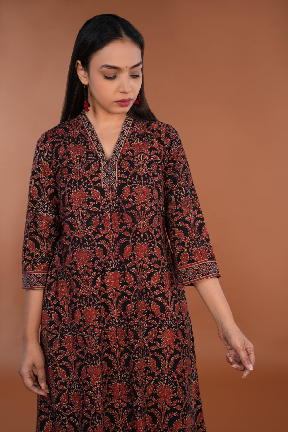Black Amber red Ajrak block printed Kurta