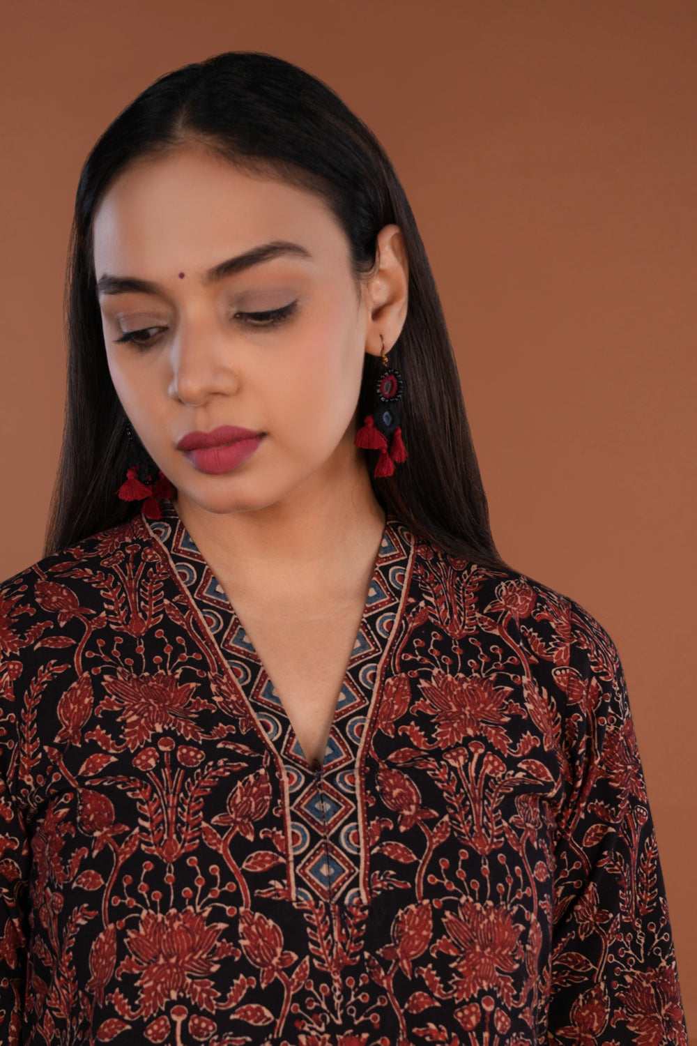 Black Amber red Ajrak block printed Kurta