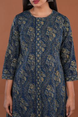 Image of Indigo blue Ajrak handblock printed Kurta