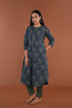 Image of Indigo blue Ajrak handblock printed Kurta