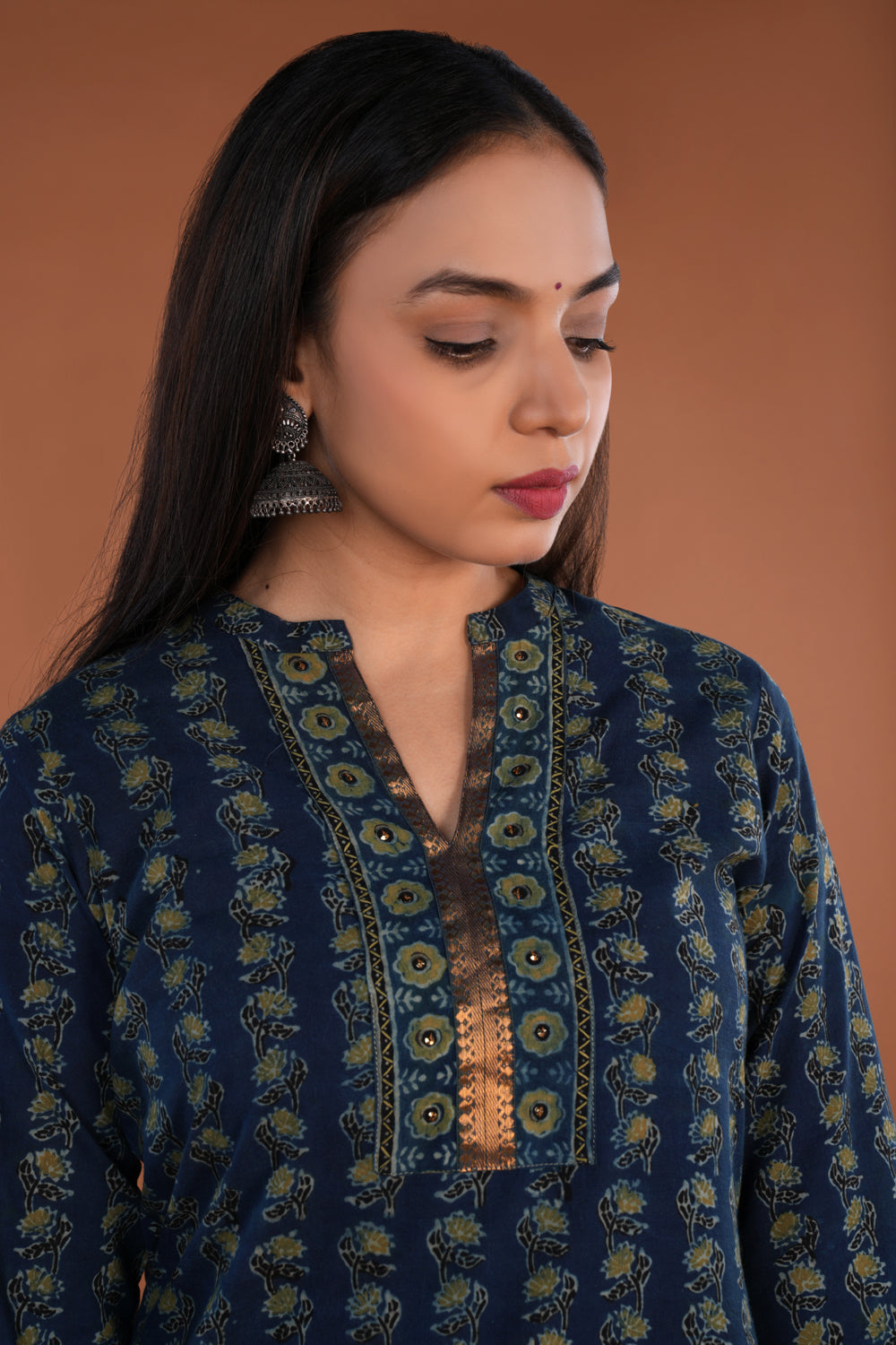 Image of Deep Indigo blue Ajrak handblock printed Kurta
