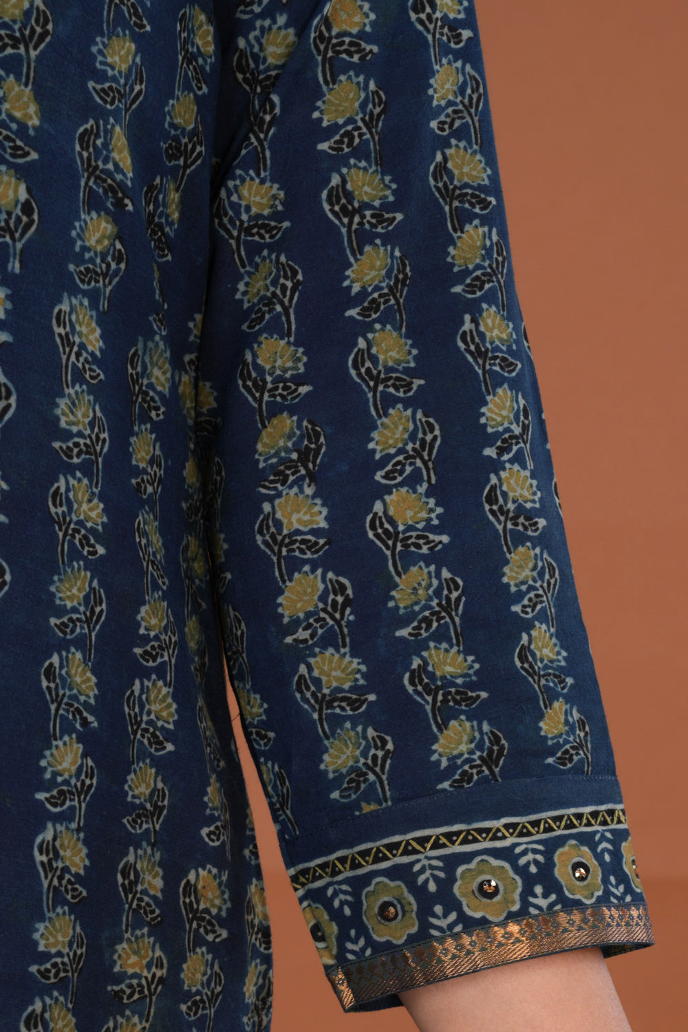 Image of Deep Indigo blue Ajrak handblock printed Kurta