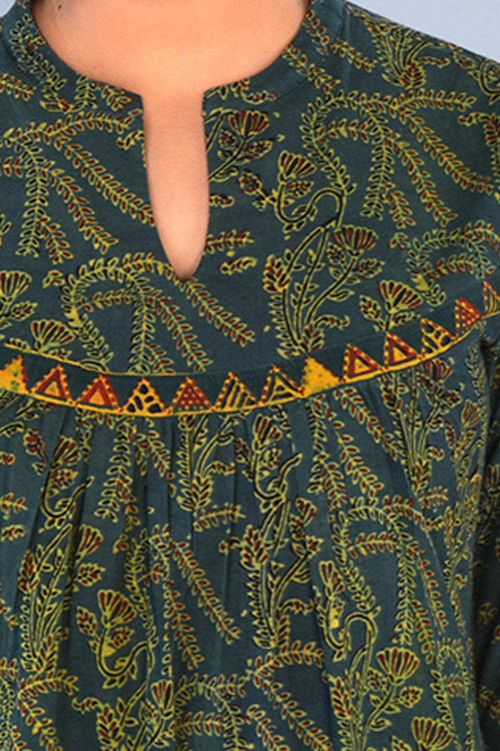 Image of Green cotton Ajrak Kurta