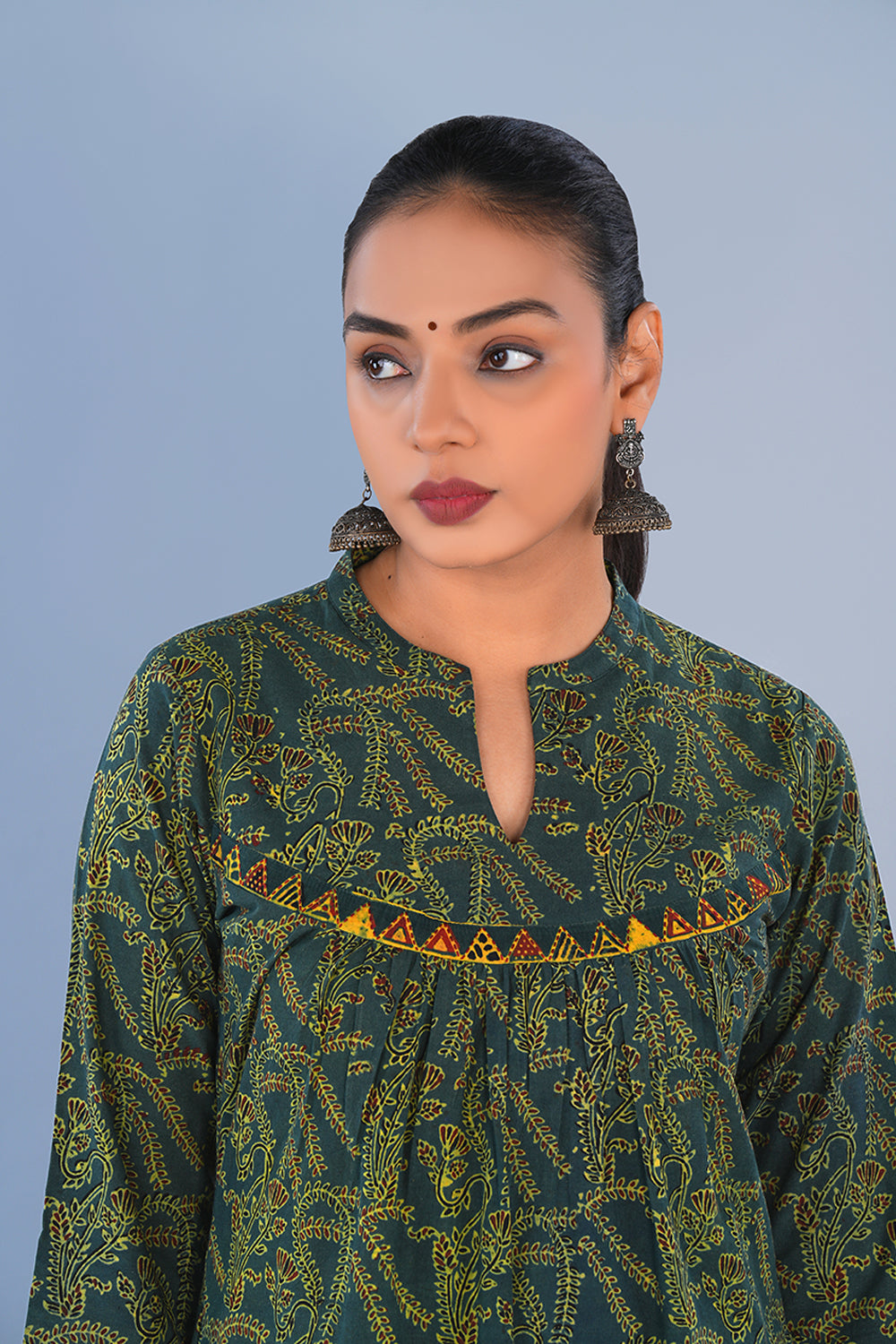 Image of Green cotton Ajrak Kurta