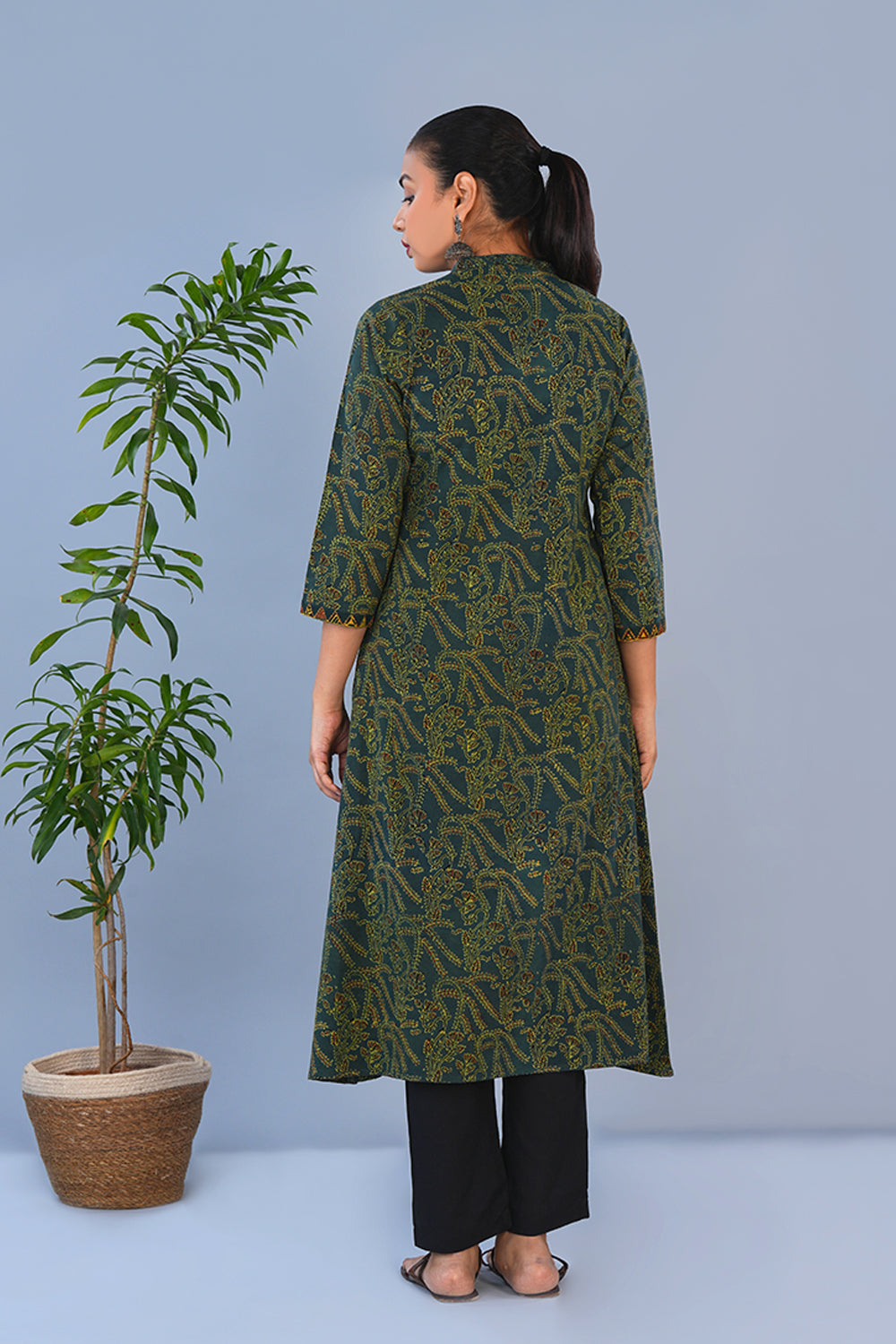 Image of Green cotton Ajrak Kurta