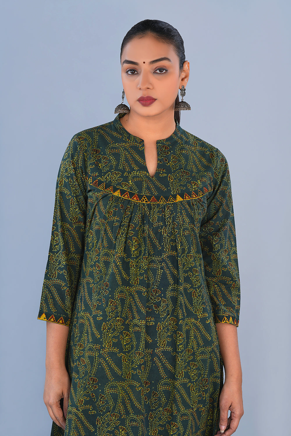 Image of Green cotton Ajrak Kurta