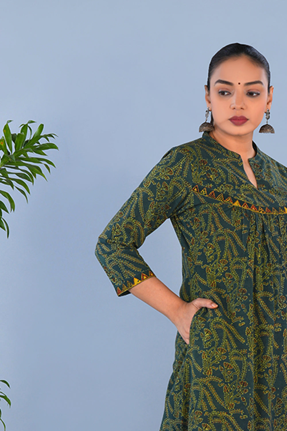 Image of Green cotton Ajrak Kurta