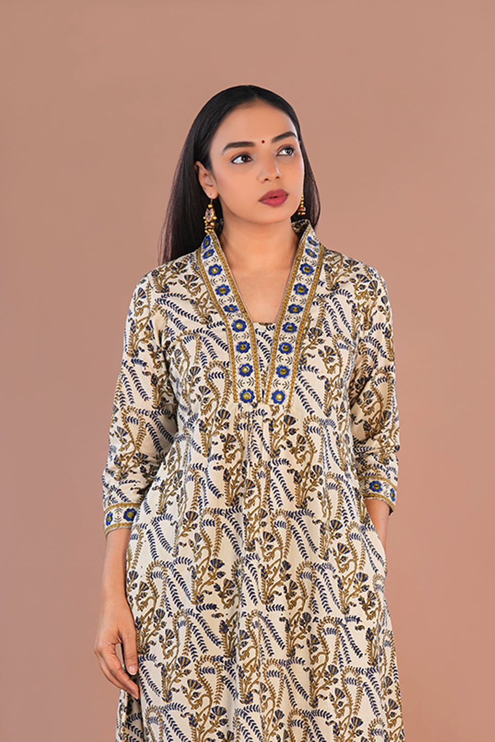 Image of Off White cotton Ajrak Kurta
