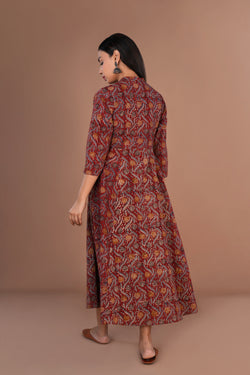 Image of Maroon Kalamkari hand block printed long ethnic cotton long Kurta.