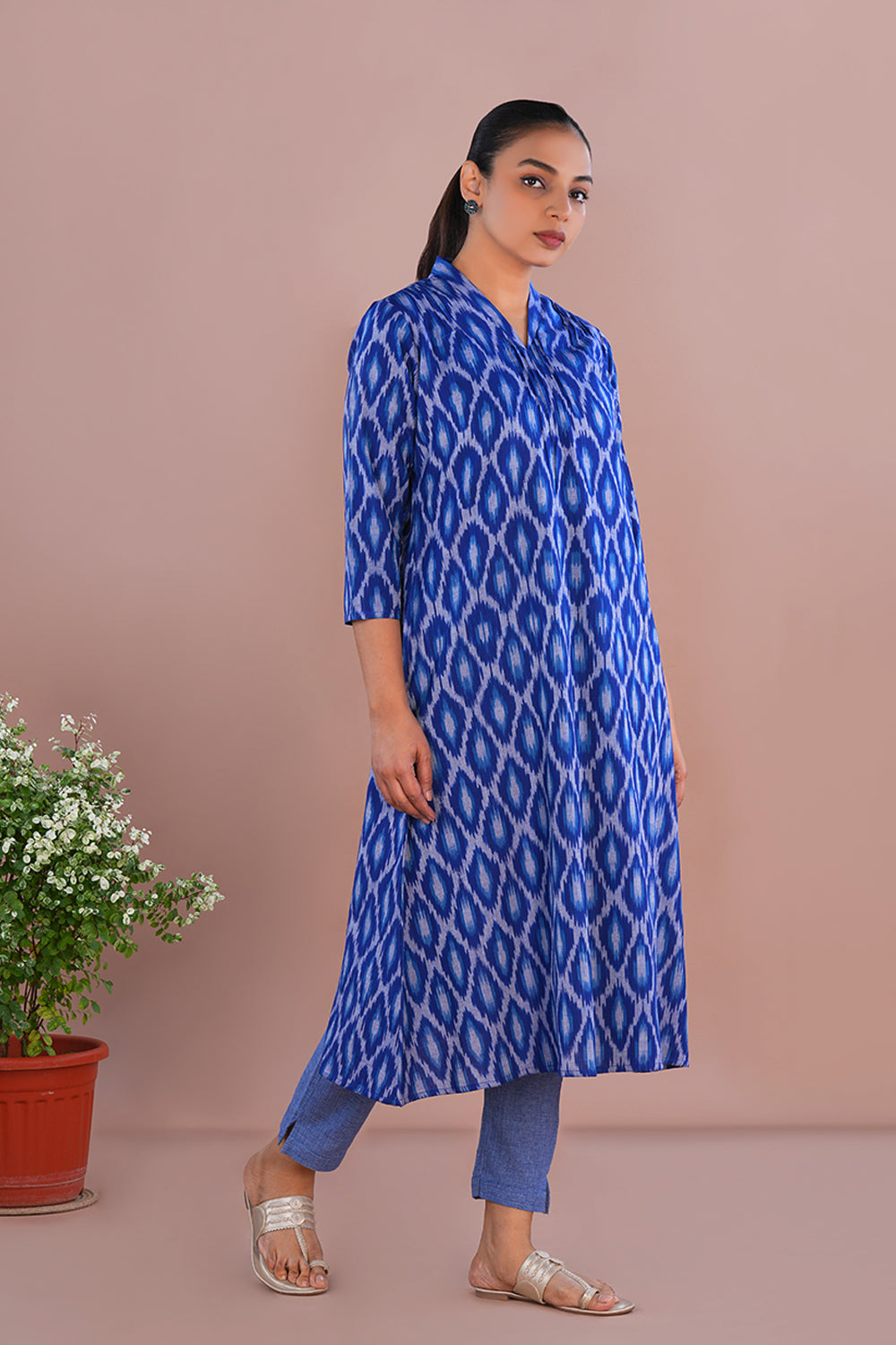 Image of Royal Blue Pochampally Ikat Kurta