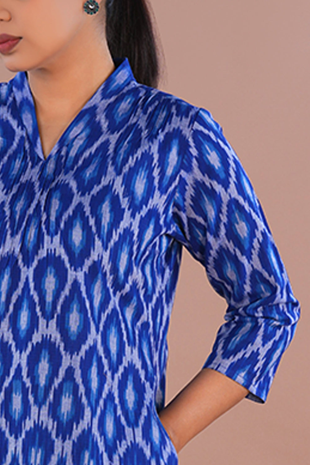 Image of Royal Blue Pochampally Ikat Kurta