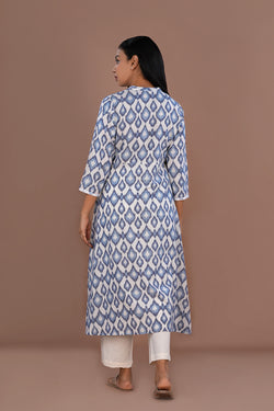 Image of Off White Cotton Pochampally Ikat Kurti