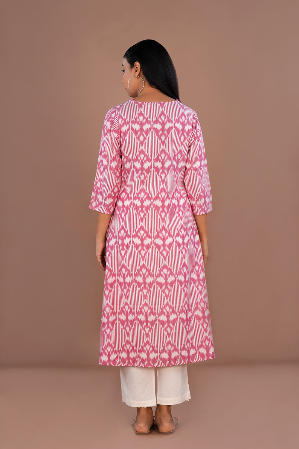 Image of Flamingo Pink Cotton Pochampally Ikat Kurti