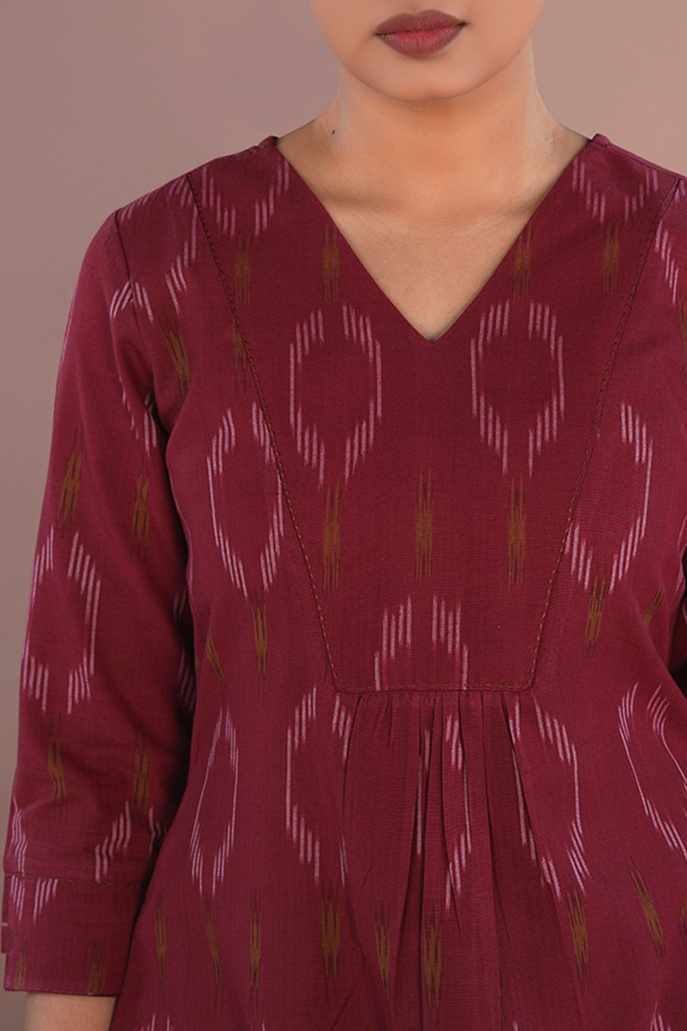 Image of Brick Red Pochampally Ikat Coord set