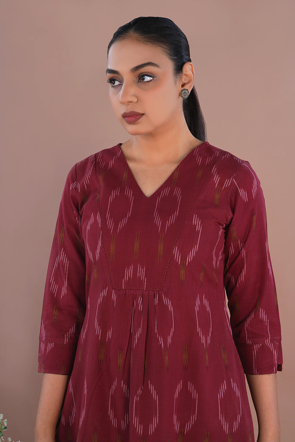 Image of Brick Red Pochampally Ikat Coord set