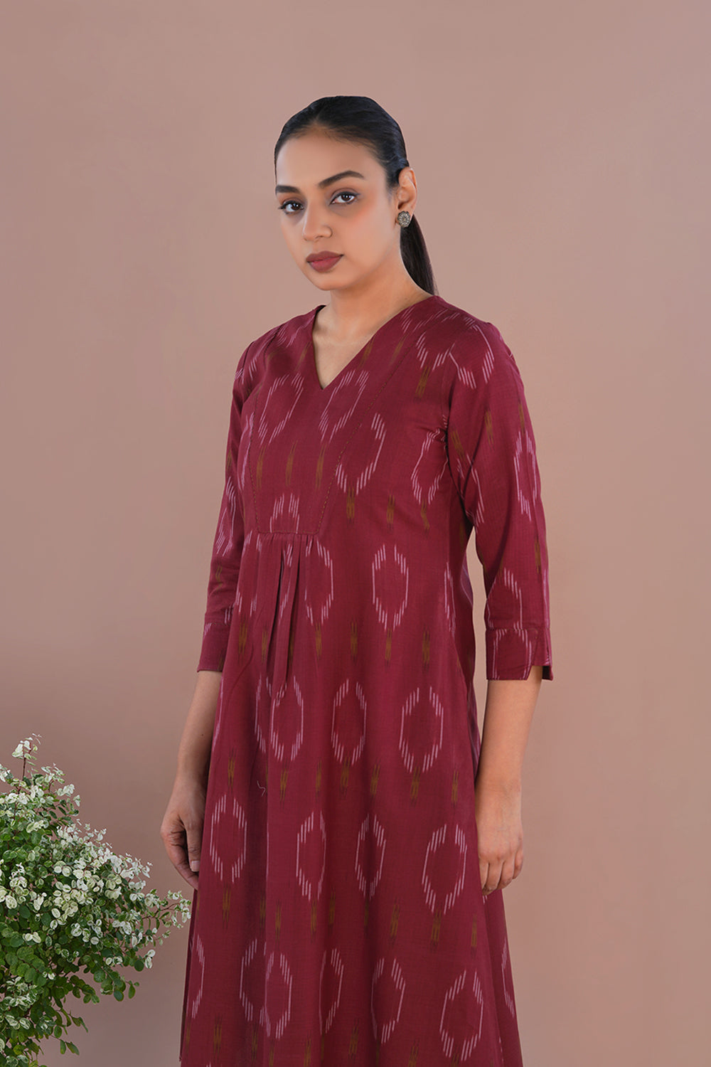 Image of Brick Red Pochampally Ikat Coord set