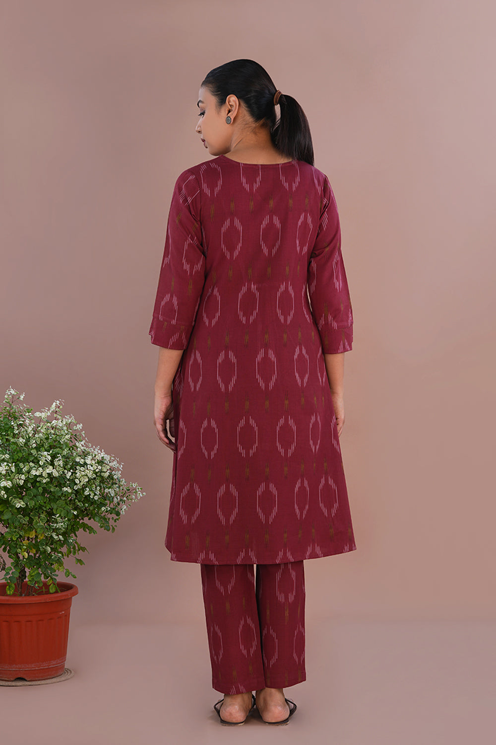 Image of Brick Red Pochampally Ikat Coord set