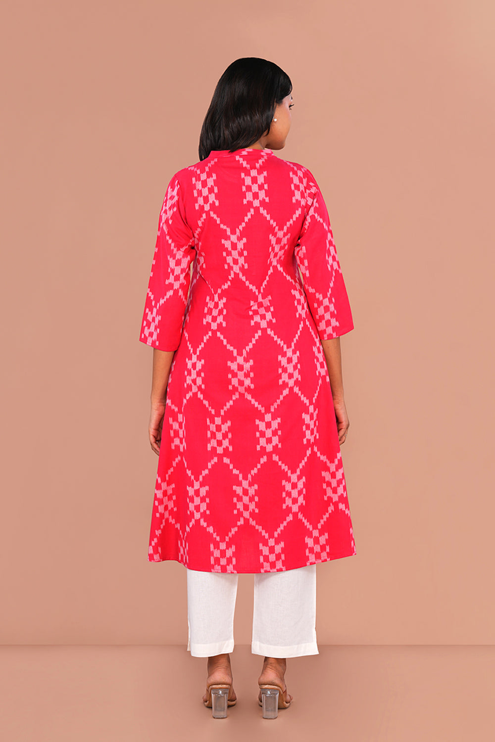Image of Tomato Red Pochampally Ikat Kurta