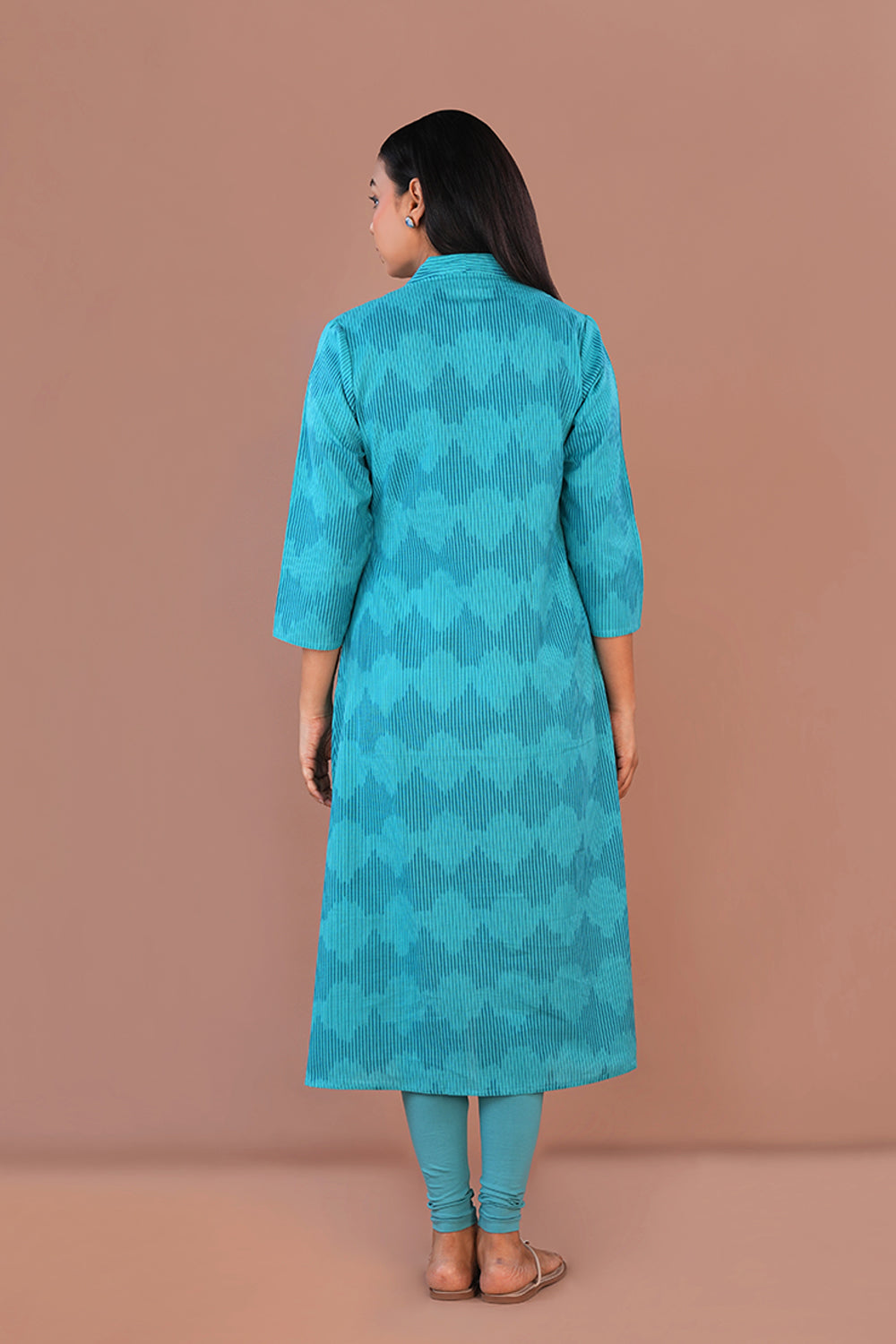 Image of Teal green Pochampally Ikat Kurta