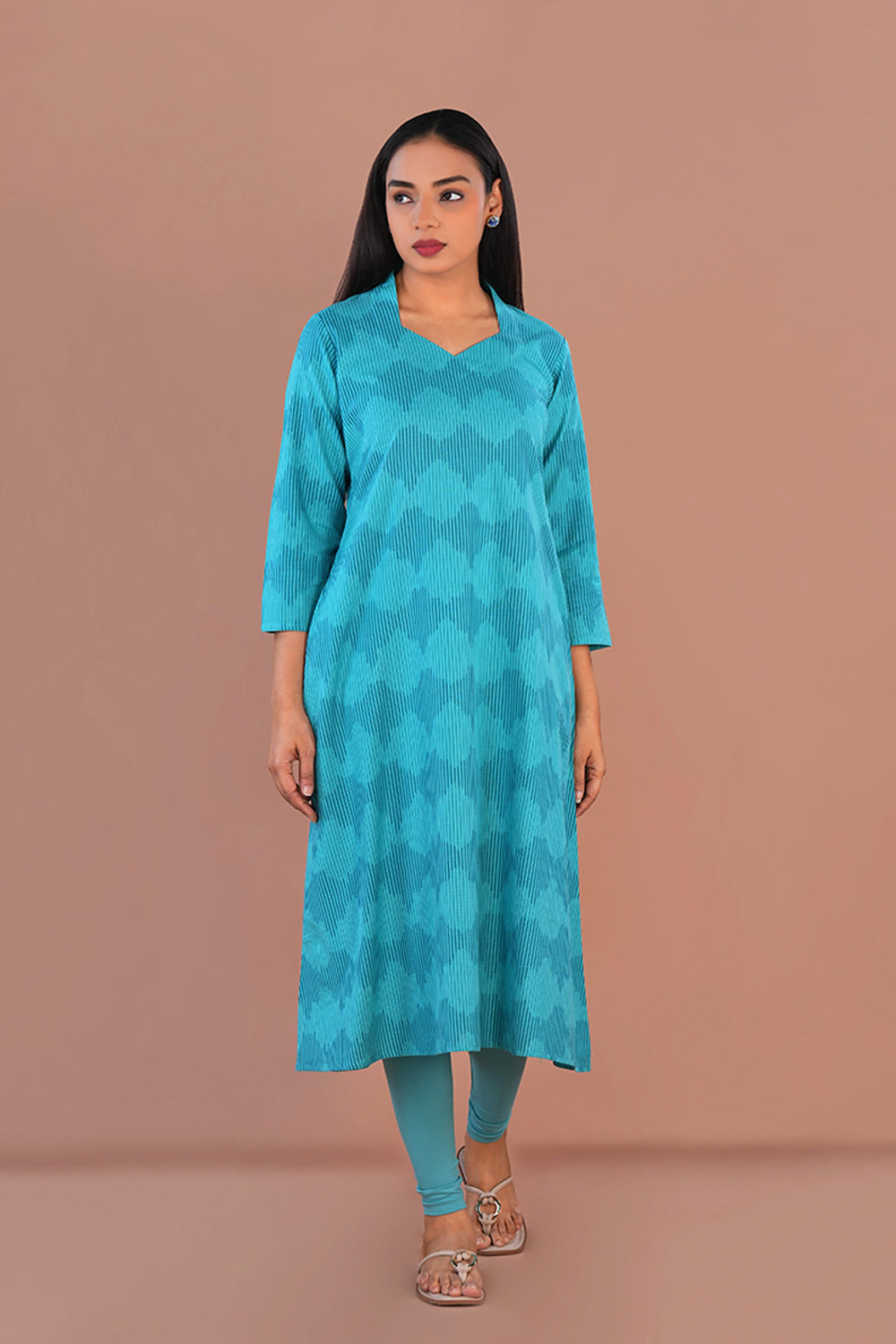 Image of Teal green Pochampally Ikat Kurta