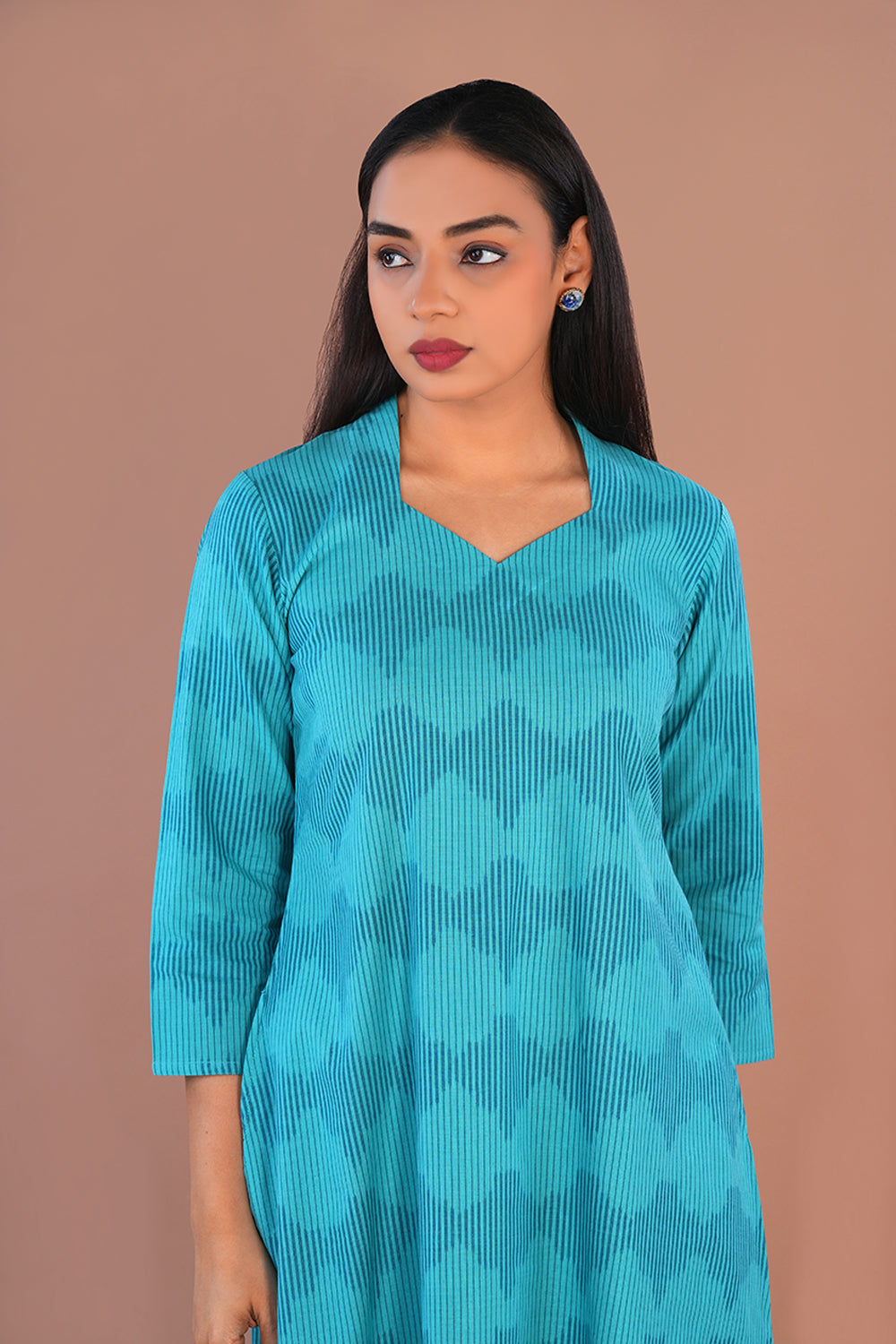 Image of Teal green Pochampally Ikat Kurta