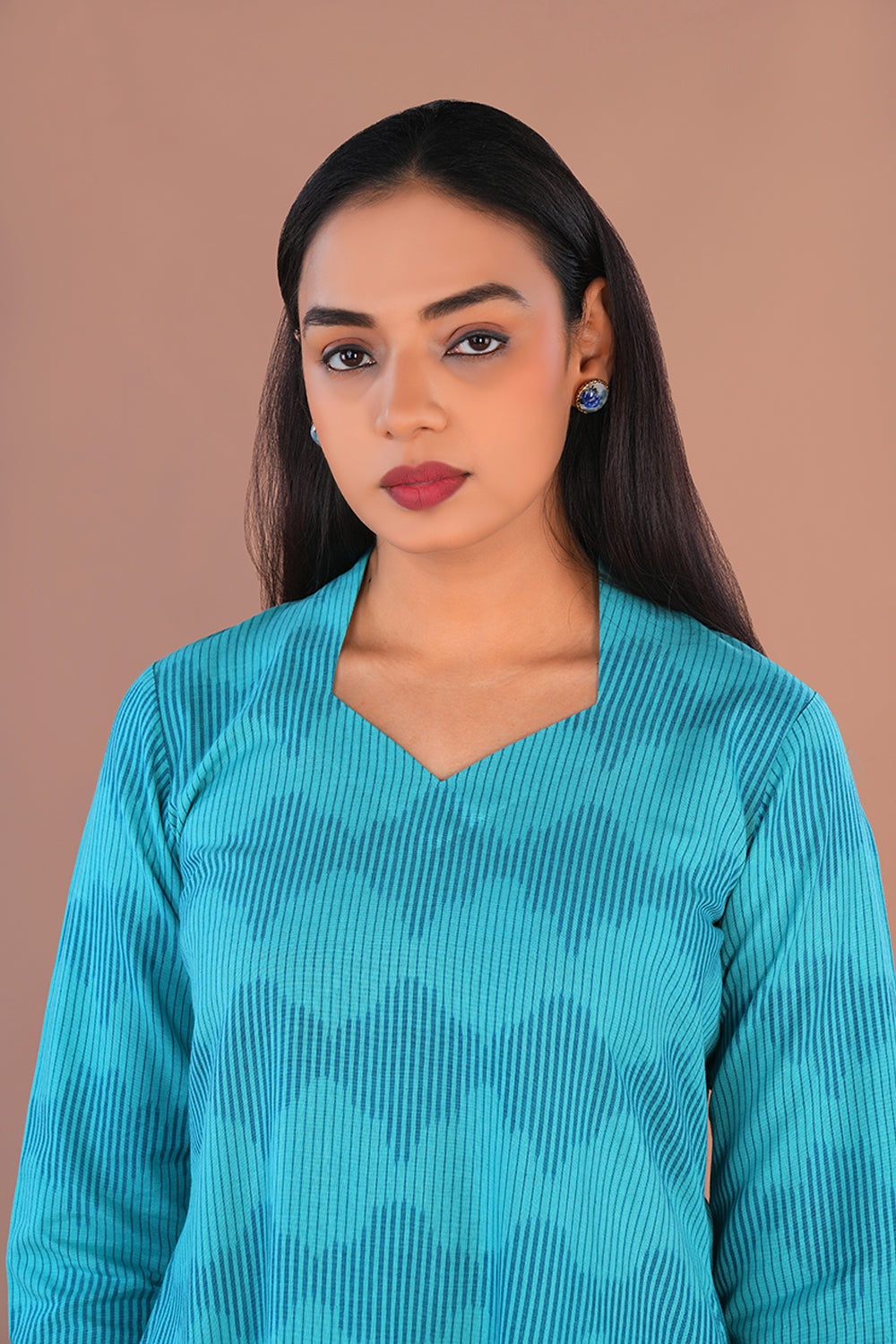 Image of Teal green Pochampally Ikat Kurta