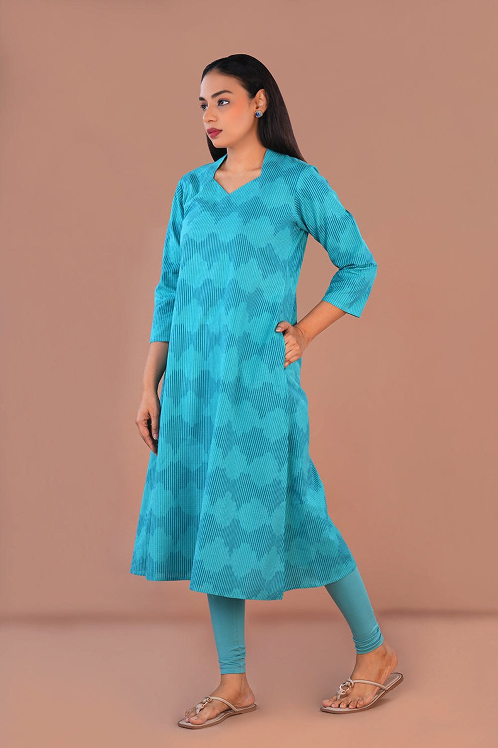 Image of Teal green Pochampally Ikat Kurta