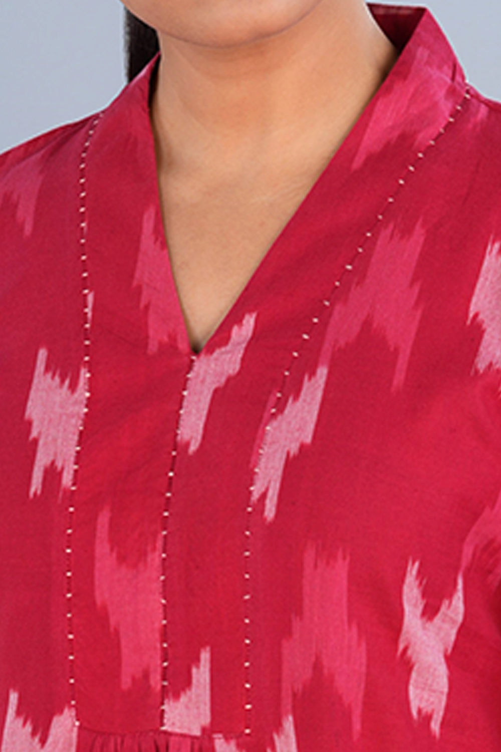 Image of Rose Coral red Cotton Pochampally Ikat Kurta