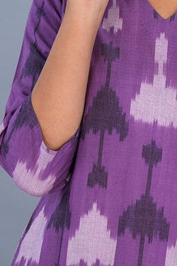 Image of Dusty lilac Cotton Pochampally Ikat Kurta