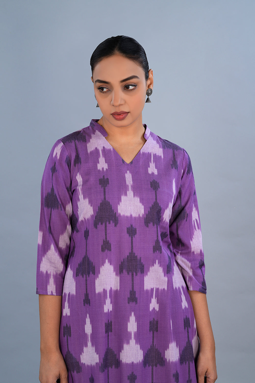 Image of Dusty lilac Cotton Pochampally Ikat Kurta