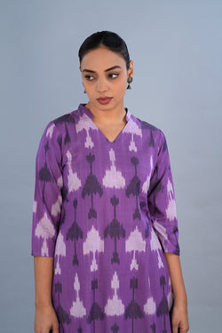 Image of Dusty lilac Cotton Pochampally Ikat Kurta