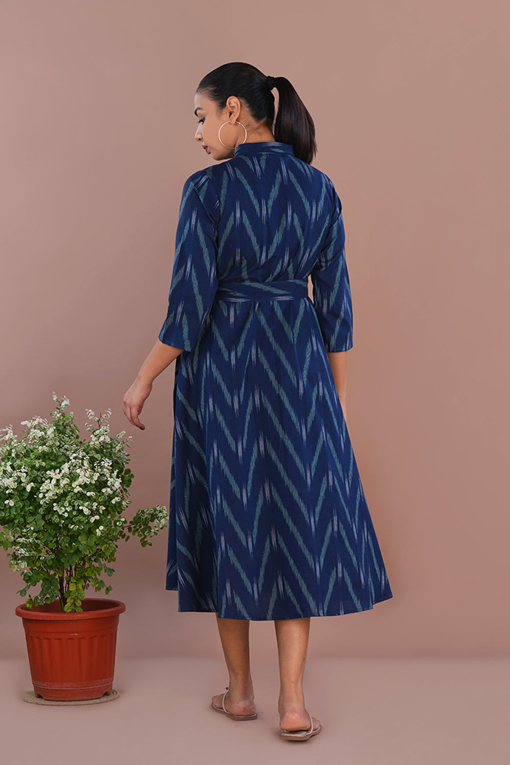 Image of Navy Blue Cotton Pochampally Ikat dress