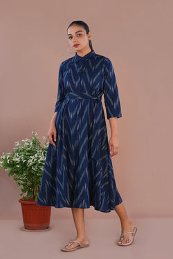 blue dress plus size formal Victoria Blue Ikat Angel Sleeve Mesh Long Midi Dress – Scarlett & Jo main image 0